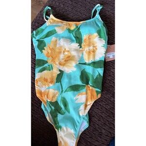 Shade & Shore Teal With Flowers Medium Swimsuit